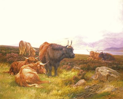 Highlanders ved en innsjø av Wright Barker