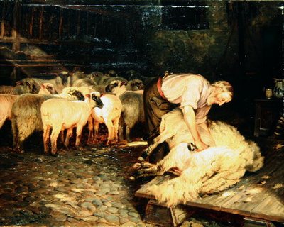 The Shearer (olje på lerret) av Wright Barker