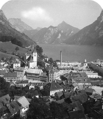 Ebensee og Traunsjøen, Salzkammergut, Østerrike, ca 1900-tallet. av Wurthle and Sons