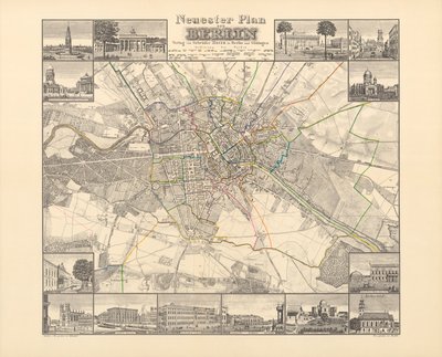 Historisk kart over Berlin, utgitt av Verlag von Gebrueder Rocca, Berlin 1838 av W.v. Moellendorf