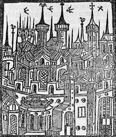 Tresnitt fra The Chronicle of Englonde, 1497 av Wynkyn de Worde