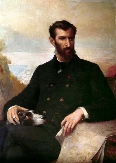 Portrett av Pierre Savorgnan de Brazza (1852-1905), av italiensk opprinnelse, fransk oppdagelsesreisende i Ekvatorial-Afrika. maleri av Alphonse Monchablon (1835-1907) 1886 Paris, afrikansk og oseanisk kunst av Xavier Alphonse Monchablon