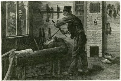 Sabotøren til Terneuzen, har etablert seg, forstørrer og graver veden ved hjelp av pukk. Gravering av X.Mellery, etter naturen, for å illustrere historien "" Belgia", i 1888, av Camille Lemonnier (1844-1913), kunstkritiker og forfatter. Publisert i Til av Xavier Mellery