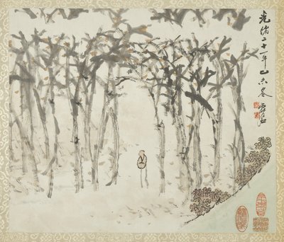 Landskap med figur, fra et album med landskap og kalligrafi for Liu Songfu, 1895-96 av Xugu