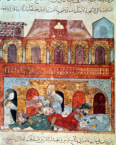 Den vandrende navigatøren Abu Zayd (Abu Zayd, Abu Zayd) og de sovende kjøpmennene Abu Mohammed al-Kasim ibn Ali Hariri (1054-1122) opplyst av Yahya Mahmud al-Wasiti (al-Wasiti) i av Yahya ibn Mahmud Al Wasiti