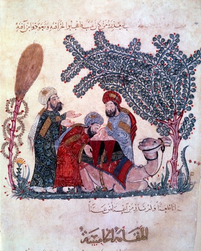 den borgerlige al-Harith (Al Harith), sønn av Hammam, oppdager en melding fra den vandrende navigatøren Abu-Zayd (Abu Zayd) -Hariri eller Al Hariri) (1054-1122) opplyst av Yahya ibn Mahmud Al Wasiti