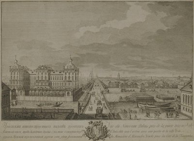 Utsikt over de nybygde kamrene overfor Anichkov-portene i St. Petersburg, 1753 av Yakov Vasilyevich Vasilyev