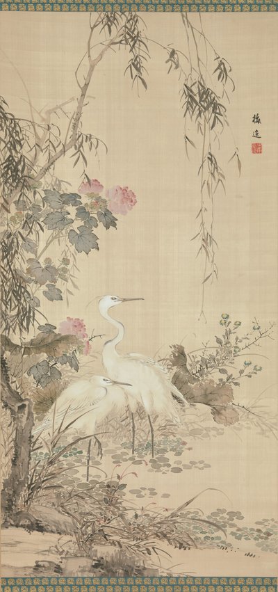 Egrets, Peonies and Willows, tidlig på 1800-tallet. av Yamamoto Baiitsu