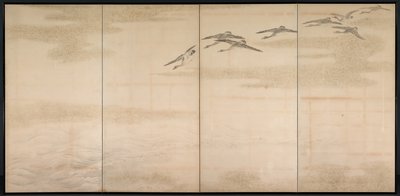 Gjess, siv og vann, 1800-tallet. av Yamamoto Baiitsu