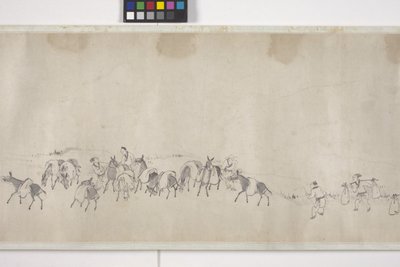 Ett hundre esler som transporterer korn, håndrull, ca. 1700 (blekk på papir) av Ye Yin