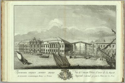 Det andre vinterpalasset med kanal- og brobok til 50-årsjubileet for grunnleggelsen av St. Petersburg, 1753 av Yefim Grigoryevich Vinogradov