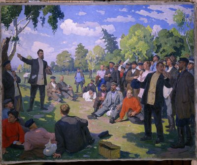 Arbeidernes dag 1. i 1891 (mai i 1891). Hviledag og samling av arbeidere i en solrik park. Maleri av Yefim Mikhailovich Tcheptsov (1875-1950), olje på lerret 1935. Sovjetisk kunst fra 1900-tallet. Statens russiske museum, Saint av Yefim Mikhailovich Tcheptsov