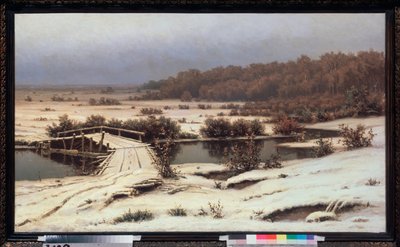 Tidlig snø - Maleri av Yefim Yefimovich Volkov (1844-1920), olje på lerret av Yefim Yefimovich Volkov