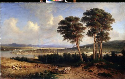 Utsikt over Irkutsk (Sibir, Russland). (Utsikt over Irkutsk). Maleri av Yegor Yegorovich Meier (1822-1867), olje på lerret av Yegor Yegorovich Meier