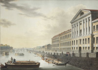 Utsikt over Fontanka-elven fra Izmailovsky-broen, 1820-1823 av Yermolai Ivanovich Yesakov