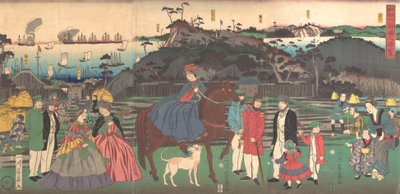Utlendinger som besøker det berømte stedet Gongen-fjellet i Kanagawa, 2. måned, 1861. av Yoshikazu