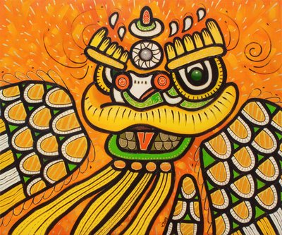 Løvedans gul, 2022 (olje på lerret) av Yue Zeng