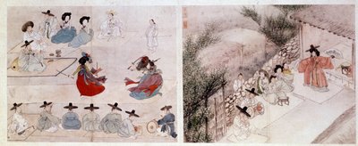 Art coreen: kvinnekampscene i dagliglivet. Trykk av Sin Yun Bok (eller Hyewon gjorde i 1758). 1700- eller 1800-tallet. Hyung Pil Chun-kolleksjonen av Yun bok Sin