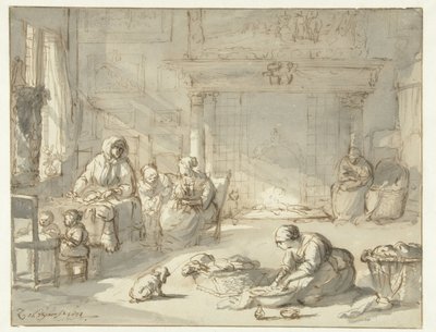 Interiør i et hus med kvinner og barn av Zacharias Blijhooft