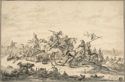 Kampscene med ryttere av Zacharias Blyhooft