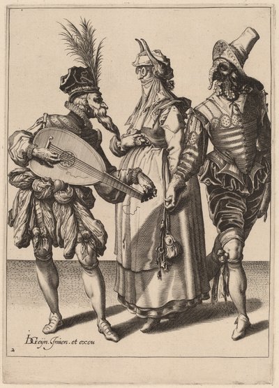 Et par tiltalt av en lutspiller av Zacharias Dolendo after Jacques de Gheyn II