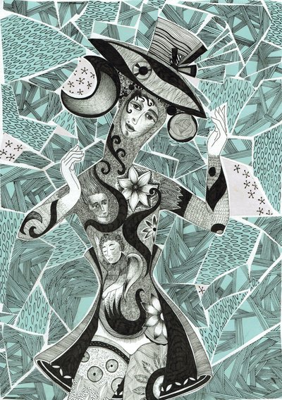 Mood, 2017 (blekk, collage på papir) av Sabina Nedelcheva Williams