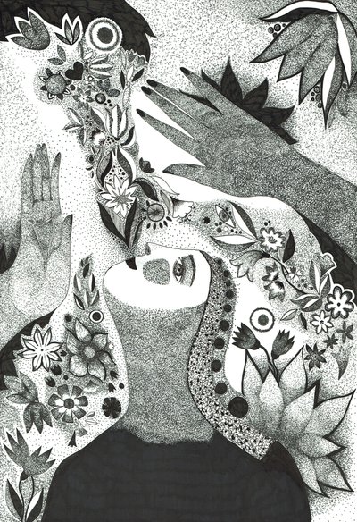 Soul Flowers, 2019 (blekktegning på papir) av Sabina Nedelcheva Williams