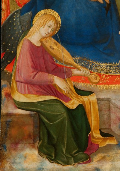 Madonna of Humility med Two Musician Angels. Detalj: Musician Angel, c1450. av Zanobi Strozzi