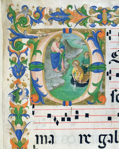 Ms 515 f.1r The Miraculous Draft of Fishes, fra en korbok, utført før 1449 detalj av 88903 av Zanobi di Benedetto Strozzi