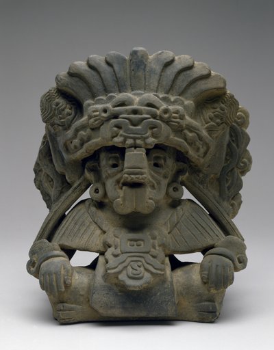 Urne med en sittende stamfar, 600-900 e.Kr. (keramikk med slip) av Zapotec Zapotec