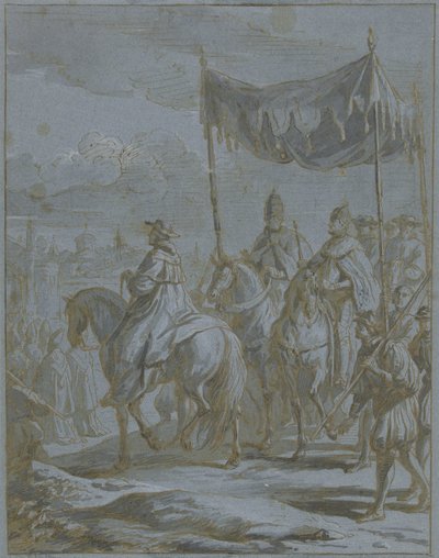 Inntreden av prosesjonen til en keiser og pave i en by av Zeger Jacob van Helmont
