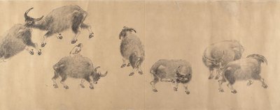 Vannbøfler, datert 1639. av Zhang Hong