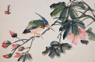 Blad fra et album med blomster- og fuglemalerier av Zhen Wang