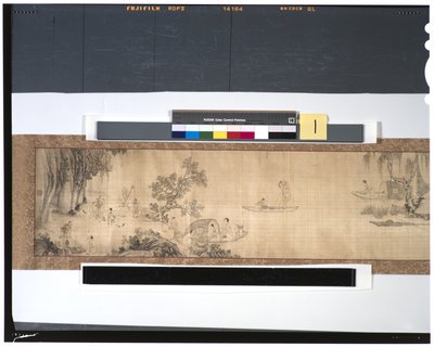 Life of Fishermen Along the River, 1700-tallet (blekk og farge på silke, handscroll) av Zhou Shanguan