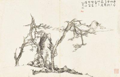 Landskap og blomster, album med seks blader av Zhu da Bada Shanren