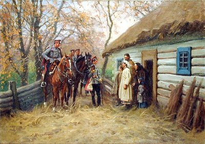 Kavaleripatrulje foran et hus av Zygmunt Rozwadowski