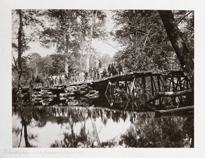 En militærbro over Chickahominy, Virginia, USA, ca 1862 av Ferdinand Georg Waldmuller