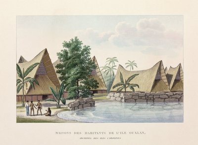 Arkitekturhus på Oualan, Caroline Islands av Frederick (attr. to) Barnard