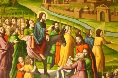 Den armenske apostoliske kirke; veggmaleri; scene fra Det nye testamente; innreise til Jerusalem; Vank katedral; Jolfa eller Ny Julfa; Isfahan; Iran; Asia av Frederick (attr. to) Barnard