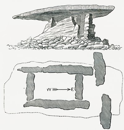 Chûn Quoit, Cornwall, England, sidevisning og grunnplan, fra Our Own Country publisert 1898 av Ferdinand Georg Waldmuller