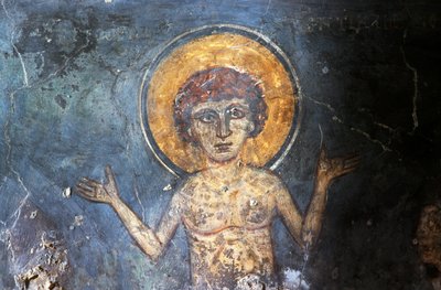 Kristus, freskomaleri i den bysantinske kirken Agios Georgios Sfakiotis, Diavaide, Kreta, Hellas (bilde) av Georg Carl Heinrich Dollmann