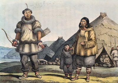 Chukchi-familien foran hytta, Beringstredet, Russland, av Louis Choris (1795-1828) av Georg Carl Heinrich Dollmann