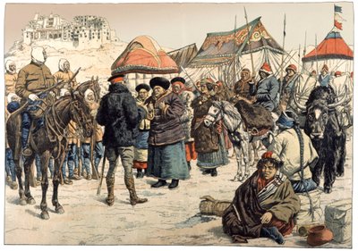 Erobring av Tibet. 1902 (gravering) av . .