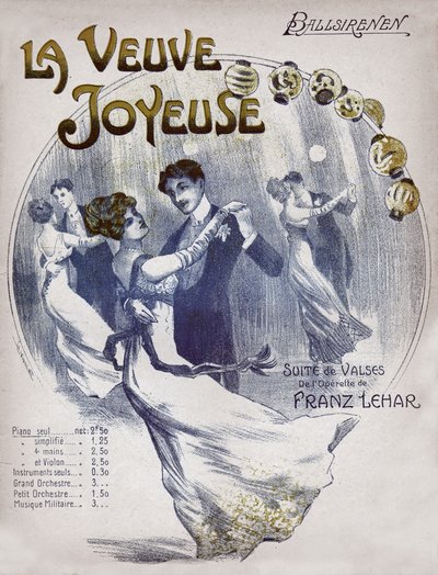 Par som danser vals Ballsirenen. rundt 1910 (illustrasjon) av . .