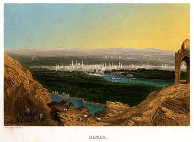 Damaskus i Syria, rundt 1850 (gravering) av . .