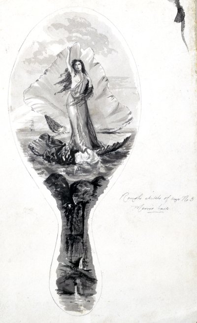 Design for en speilbakside med Venus i skallet hennes, ca 1870-1875 av Frederick (attr. to) Barnard