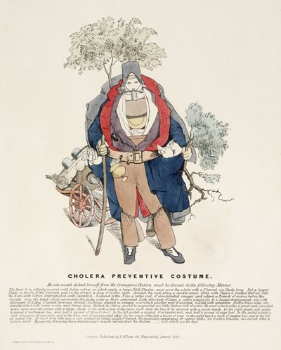 Sykdommer, Kolera 'Kolera forebyggende kostyme', mars 1832 av Frederick (attr. to) Barnard