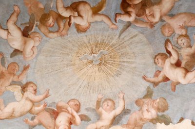 Due av hellig ånd. Fersk. Basilikaen Santissima Annunziata del Vastato. Genova. Italia. av . .