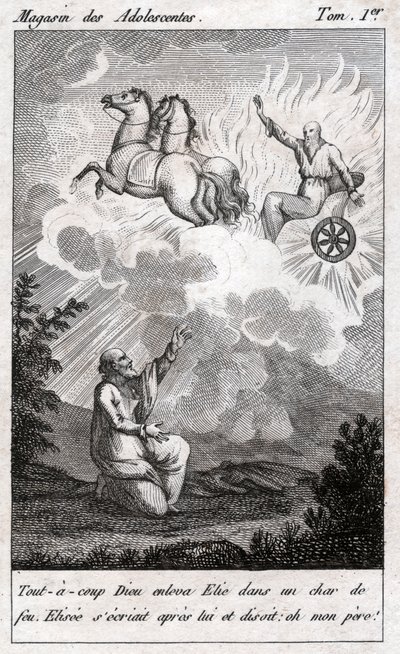 Elijah tar av til himmelen, rundt 1880 (gravering) av . .