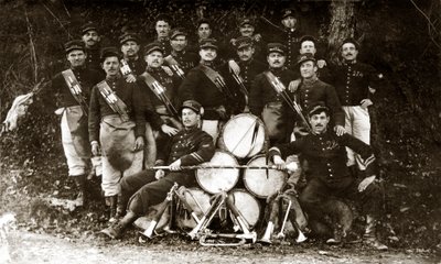 Fanfare av det 122. franske infanteriregimentet under den første verdenskrig 14-18 (s/hv-bilde) av . .